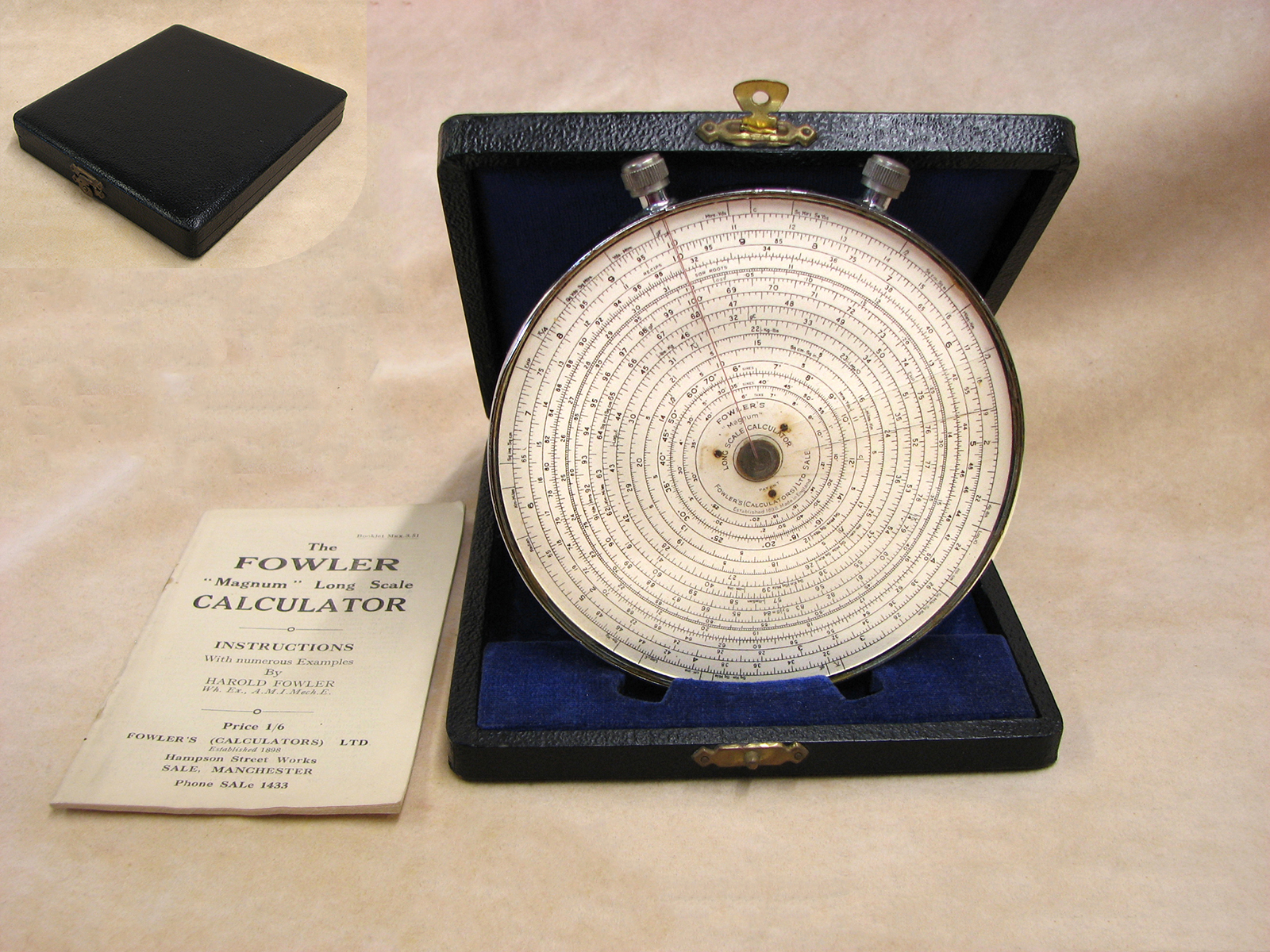 1930's Fowlers Magnum Long Scale calculator in presentation case with original instructions